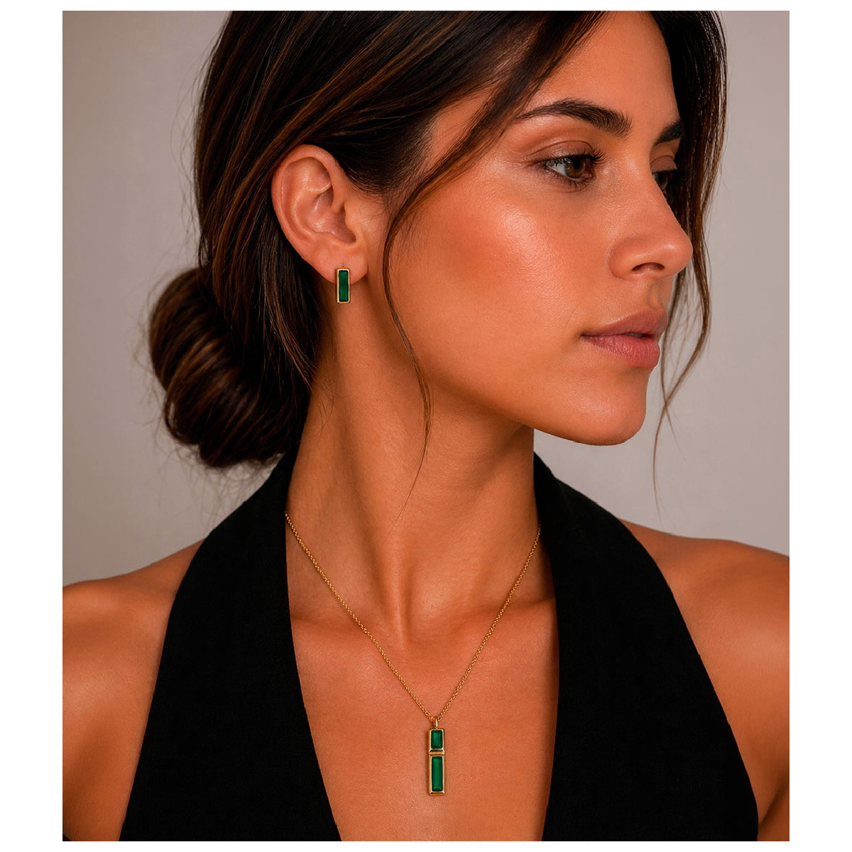 Green onyx pendant with unique cuts in sterling silver with 18k gold vermeil
