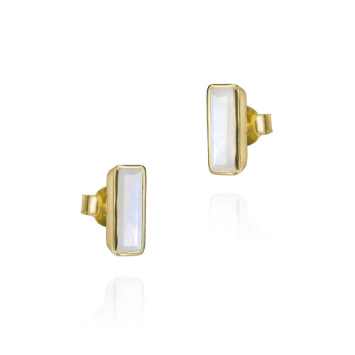 Geometric earring with natural rainbow moonstone in sterling silver with 18k gold vermeil