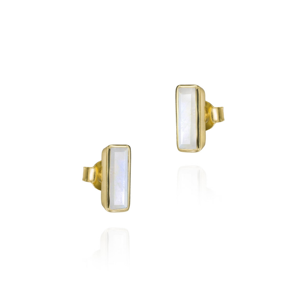 Geometric earring with natural rainbow moonstone in sterling silver with 18k gold vermeil