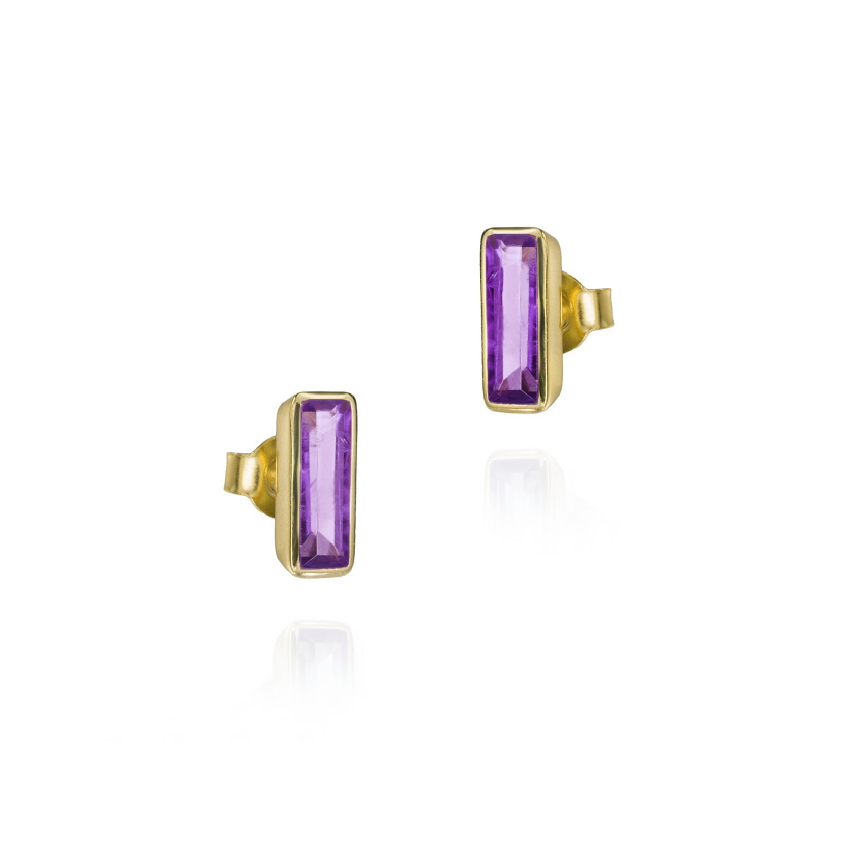 Geometric earring with natural amethyst in sterling silver with 18k gold vermeil
