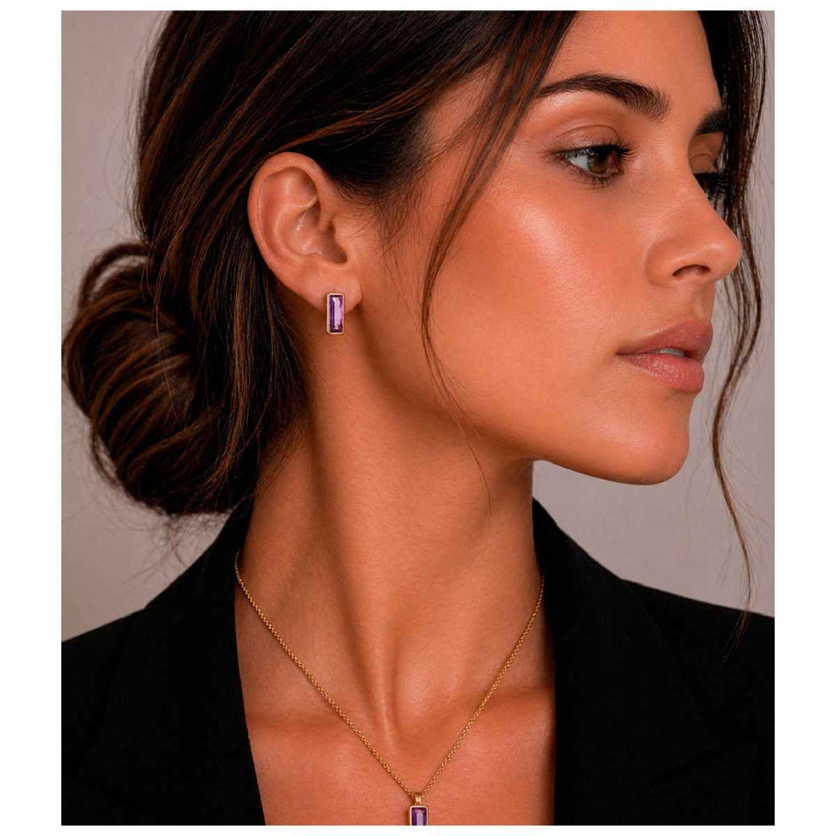 Geometric earring with natural amethyst in sterling silver with 18k gold vermeil