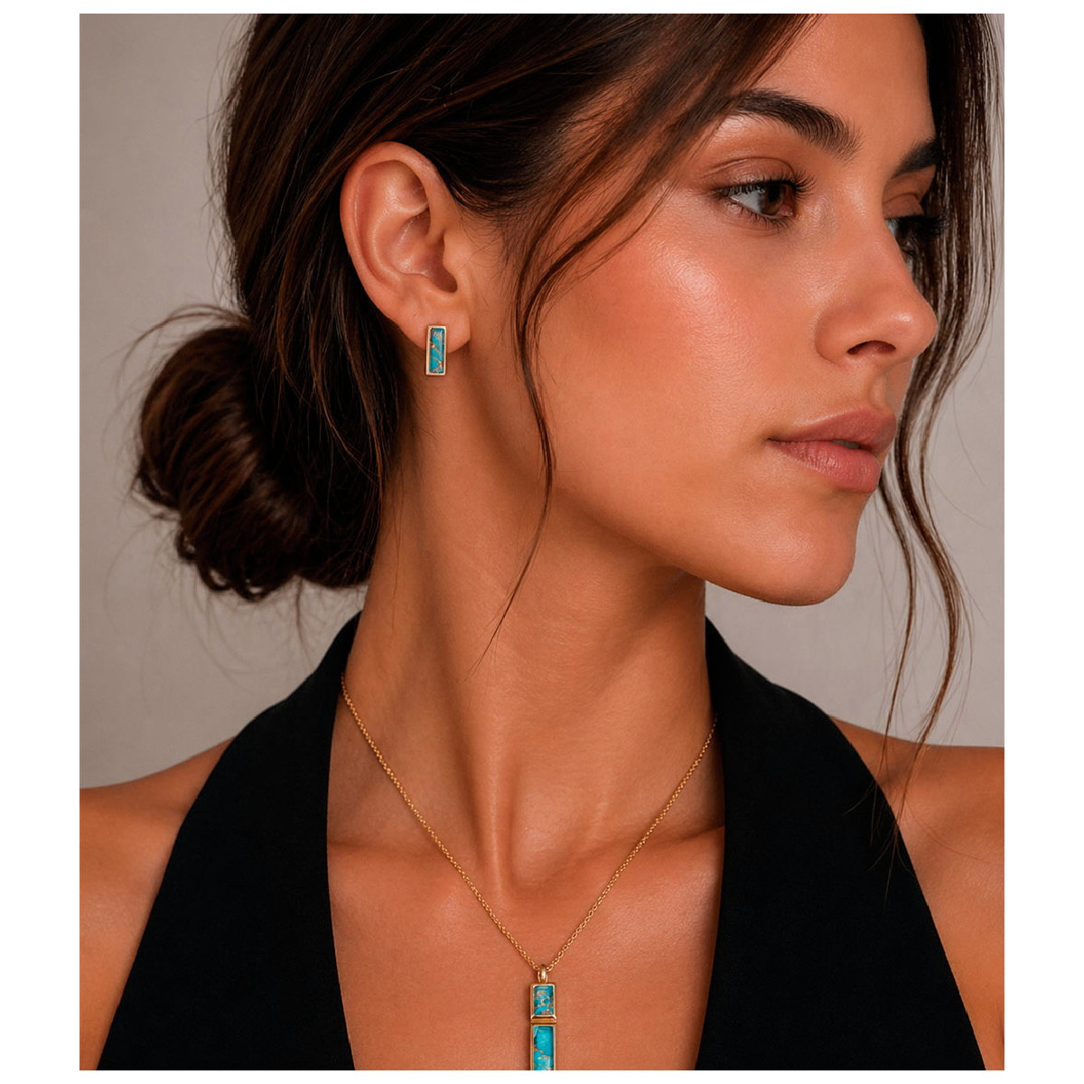 Geometric earring with turquoise in sterling silver with 18k gold vermeil
