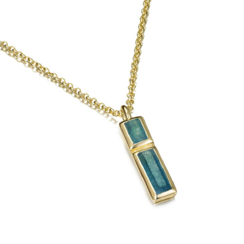 Apatite pendant with unique cuts in sterling silver with 18k gold vermeil