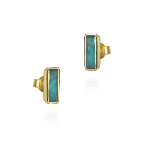 Geometric earring with natural apatite in sterling silver with 18k gold vermeil