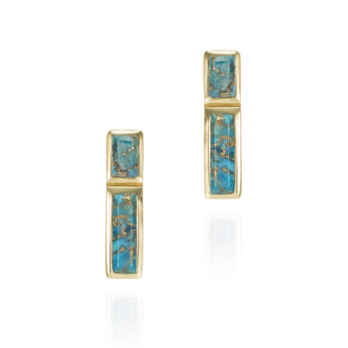 Earrings with turquoise with unique cuts in sterling silver with 18k gold vermeil