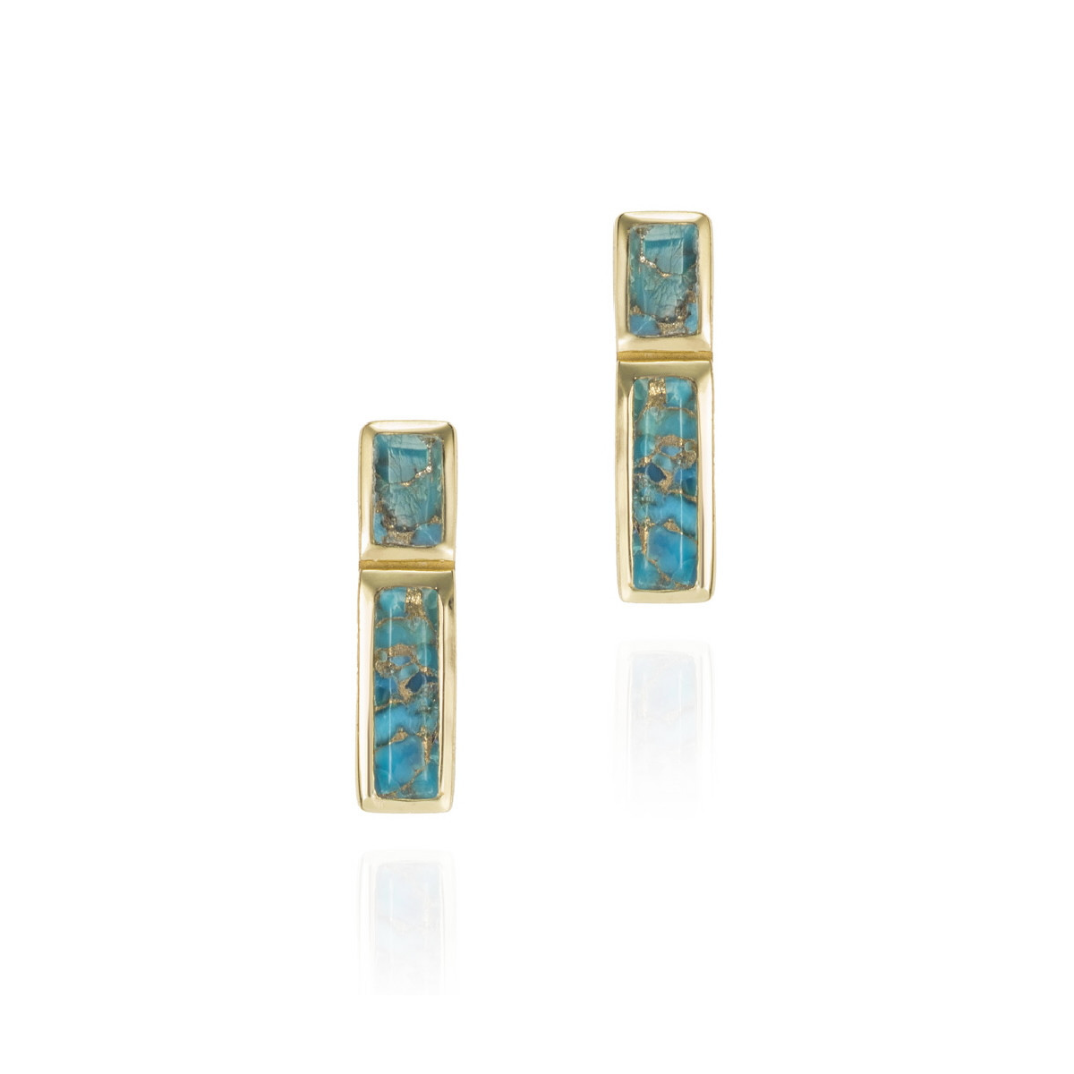 Earrings with turquoise with unique cuts in sterling silver with 18k gold vermeil
