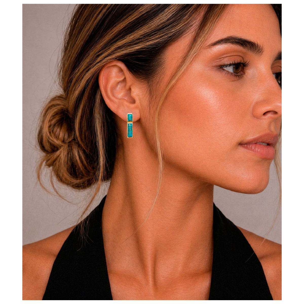Earrings with turquoise with unique cuts in sterling silver with 18k gold vermeil