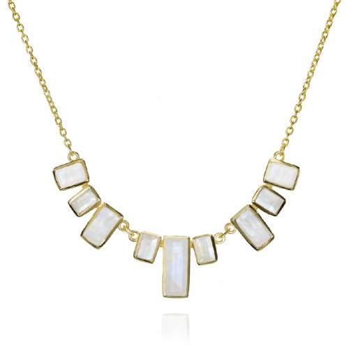 Skyline necklace with rainbow moonstone in sterling silver with 18k gold vermeil