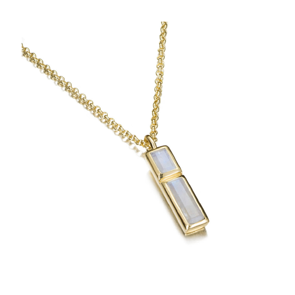 Rainbow moonstone pendant with unique cuts in sterling silver with 18k gold vermeil