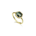 Anillo con ágata musgo hexagonal de plata con baño de oro 18k