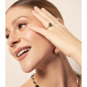 Anillo con ágata musgo hexagonal de plata con baño de oro 18k