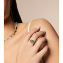 Anillo con turquesa hexagonal de plata con baño de oro 18k