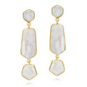 Long earrings with geometric rainbow moonstone in sterling silver with 18k gold vermeil