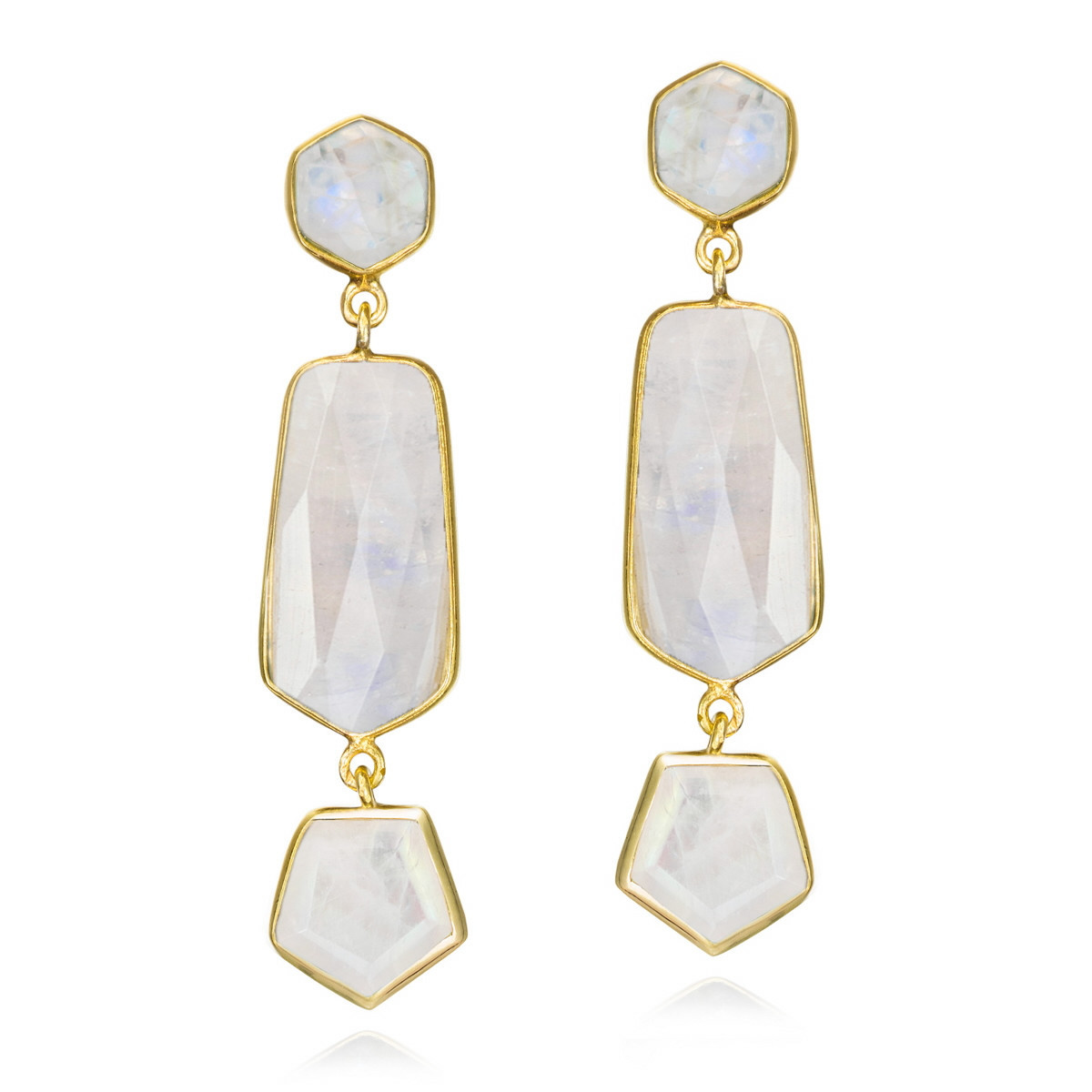 Pendientes largos con espectrolita geométrica de plata con baño de oro 18k