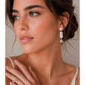Long earrings with geometric rainbow moonstone in sterling silver with 18k gold vermeil