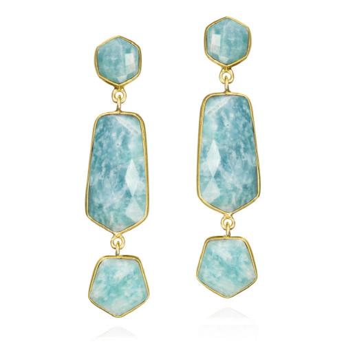 Long earrings with geometric amazonite in sterling silver with 18k gold vermeil