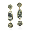 Long geometric earrings with moss agate in sterling silver with 18k gold vermeil