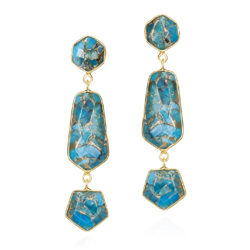 Long geometric earrings with turquoise in sterling silver with 18k gold vermeil
