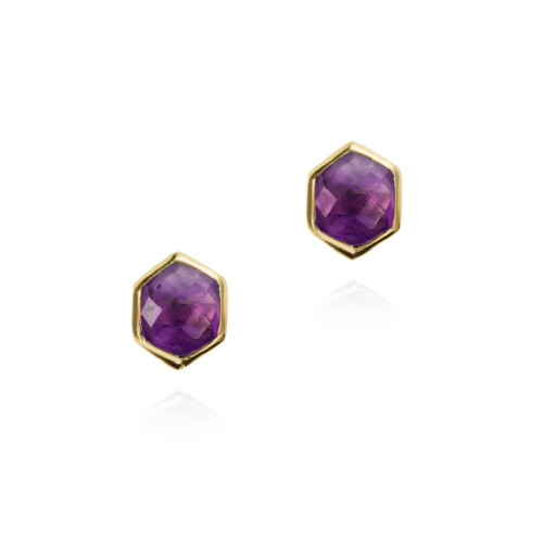 Hexagonal earrings with amethyst in sterling silver with 18k gold vermeil