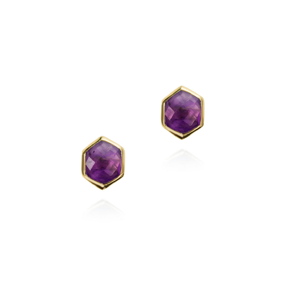 Pendientes de amatista hexagonal de plata con baño de oro 18k
