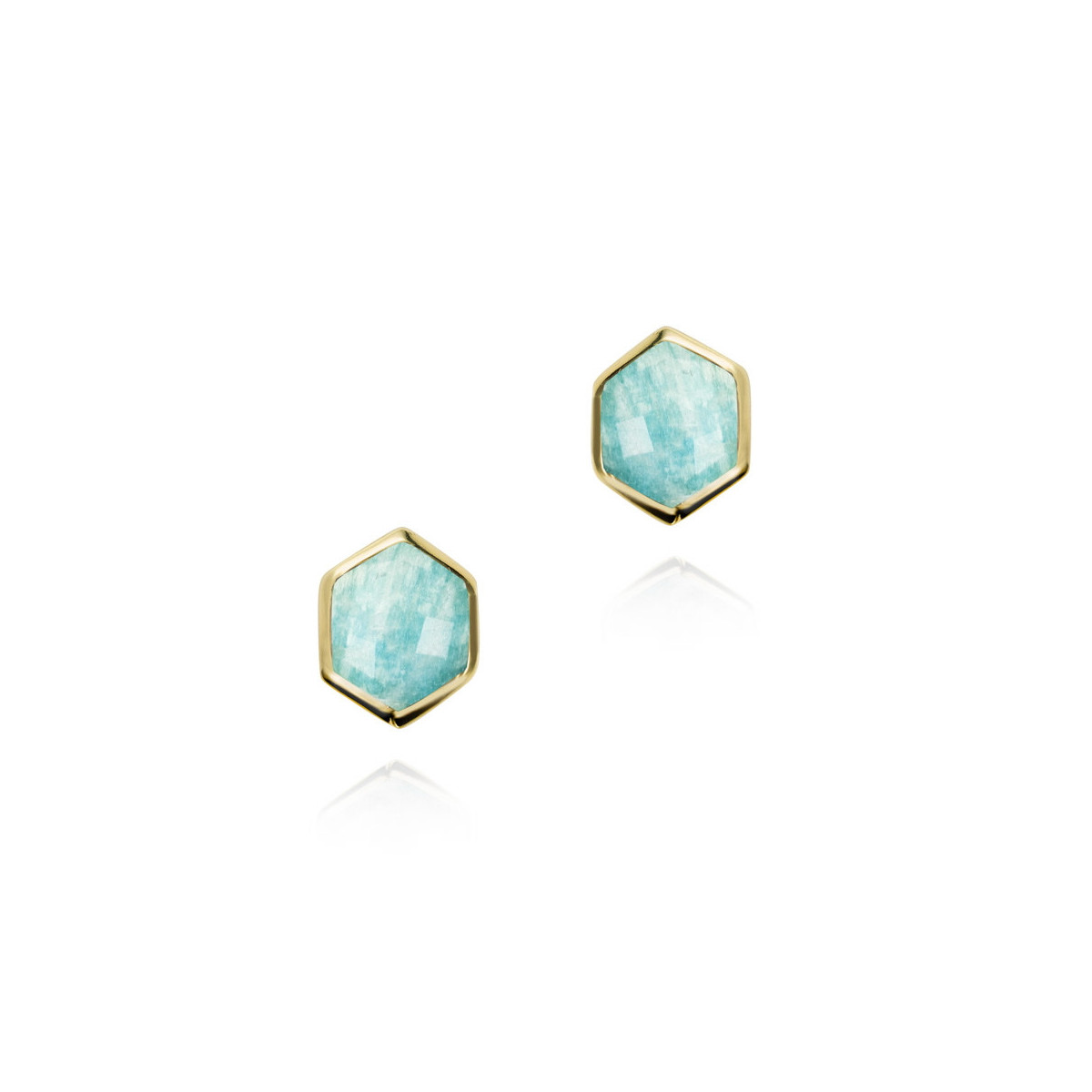 Pendientes de amazonita hexagonal de plata con baño de oro 18k