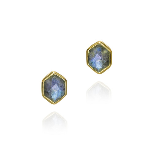 Pendientes de labradorita hexagonal de plata con baño de oro 18k