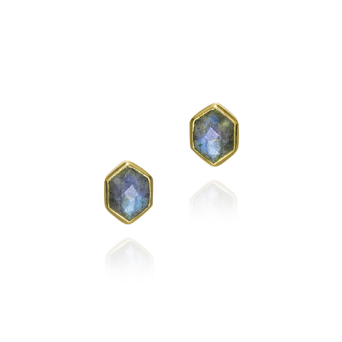 Pendientes de labradorita hexagonal de plata con baño de oro 18k