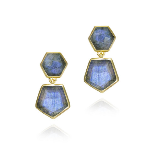 Pendientes de labradorita geométrica de plata con baño de oro 18k