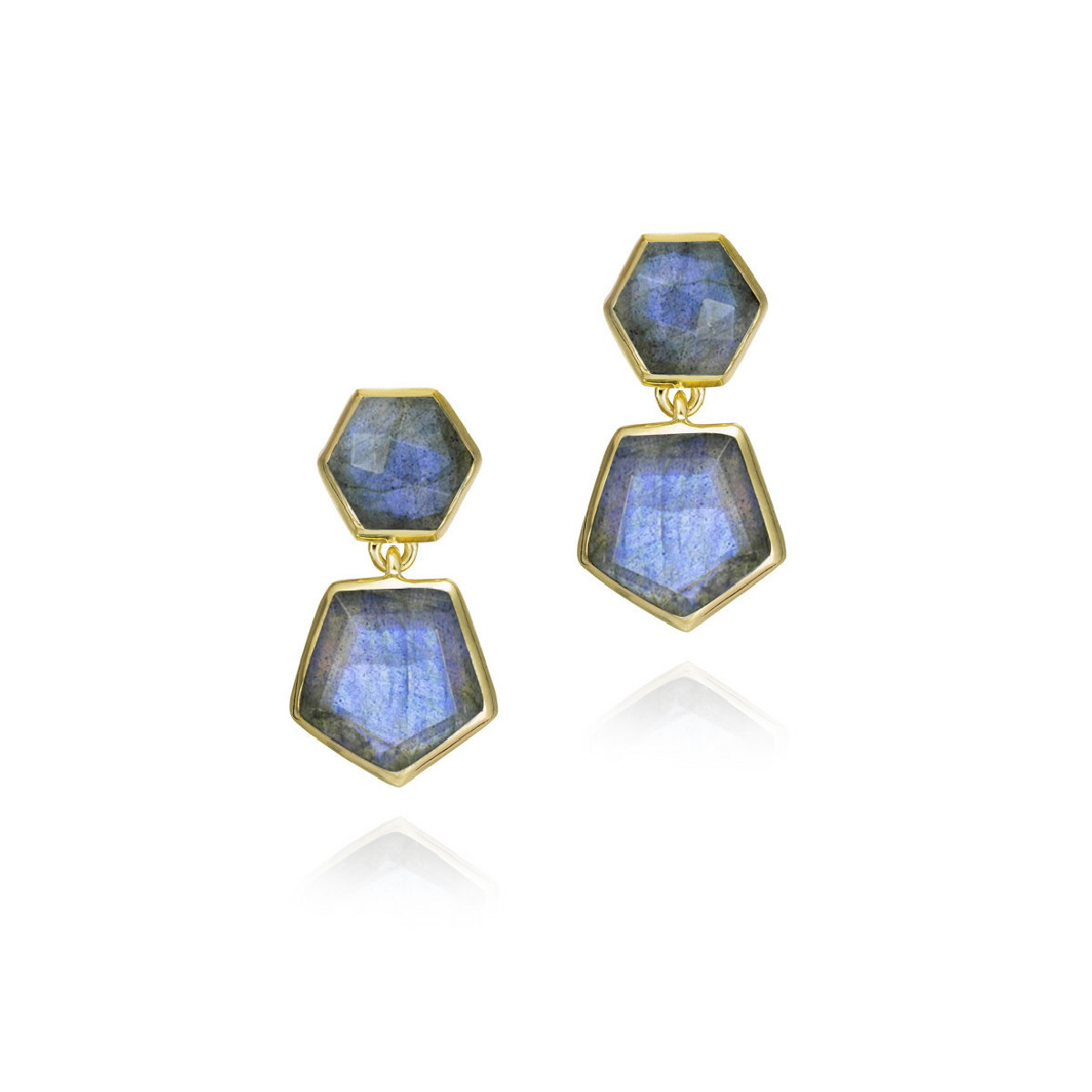 Pendientes de labradorita geométrica de plata con baño de oro 18k