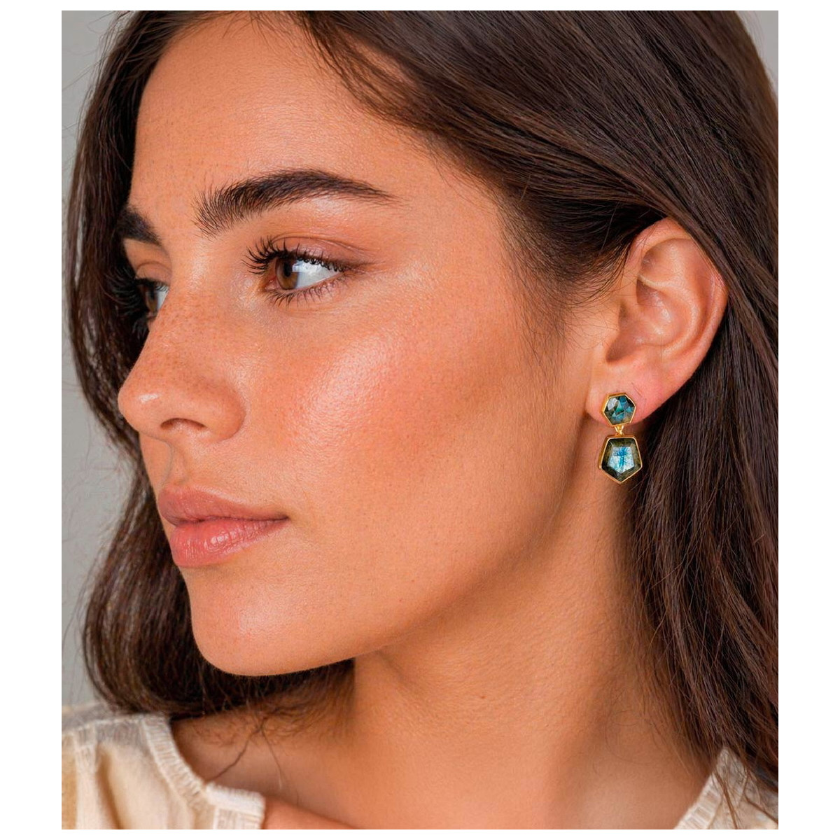 Geometric earrings with labradorite in sterling silver with 18k gold vermeil