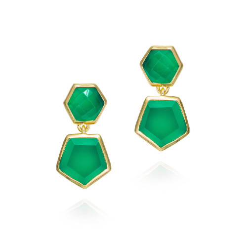 Geometric earrings with green onyx in sterling silver with 18k gold vermeil