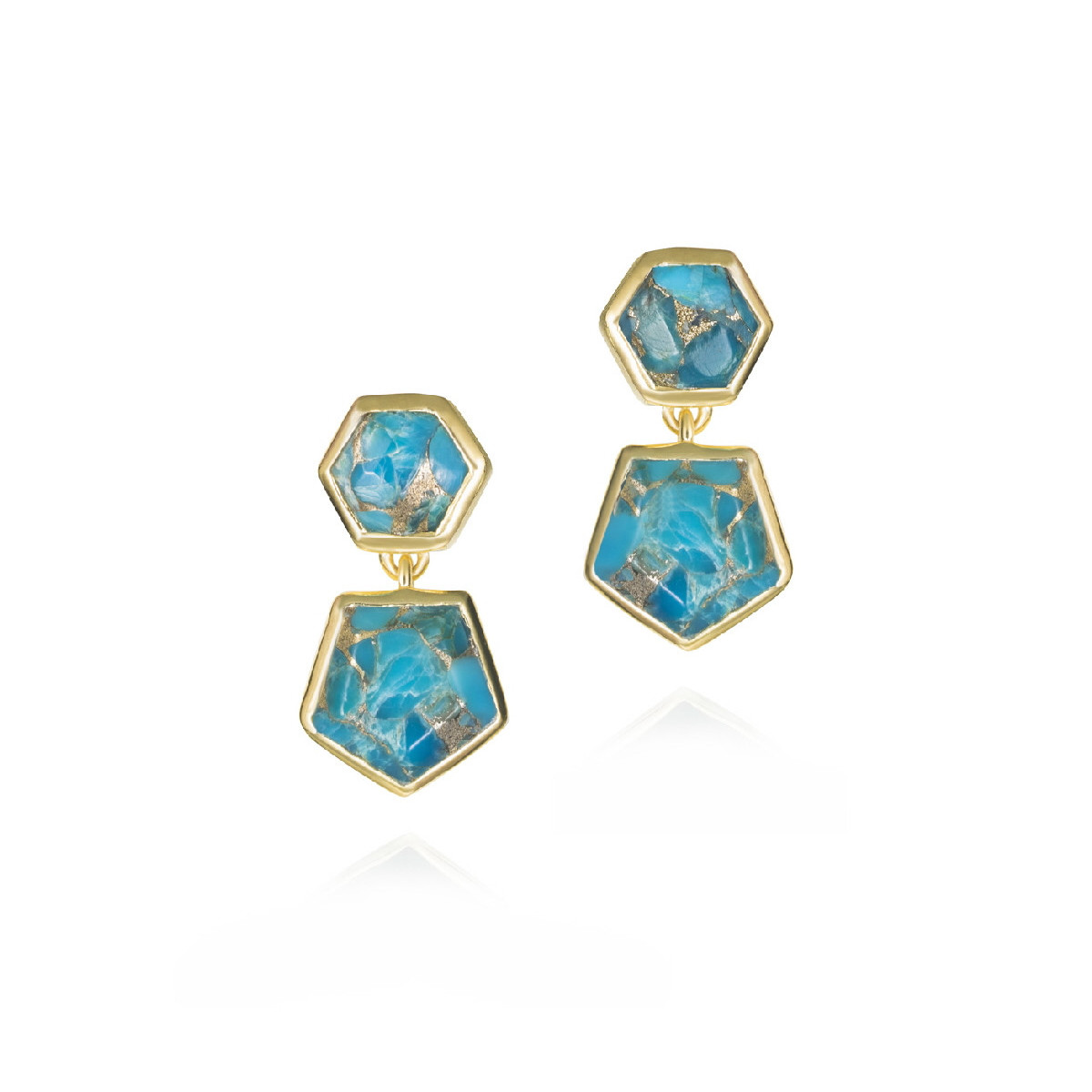 Pendientes geométricos de turquesa de plata con baño de oro 18k
