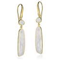 Hook earrings with oval rainbow moonstone in sterling silver with 18k gold vermeil