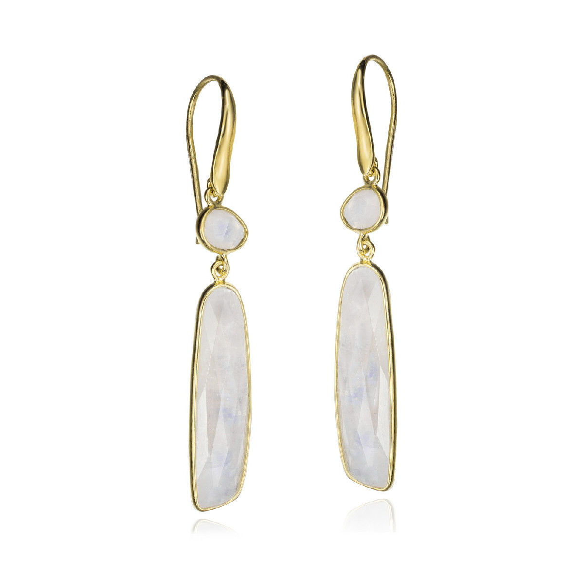 Hook earrings with oval rainbow moonstone in sterling silver with 18k gold vermeil