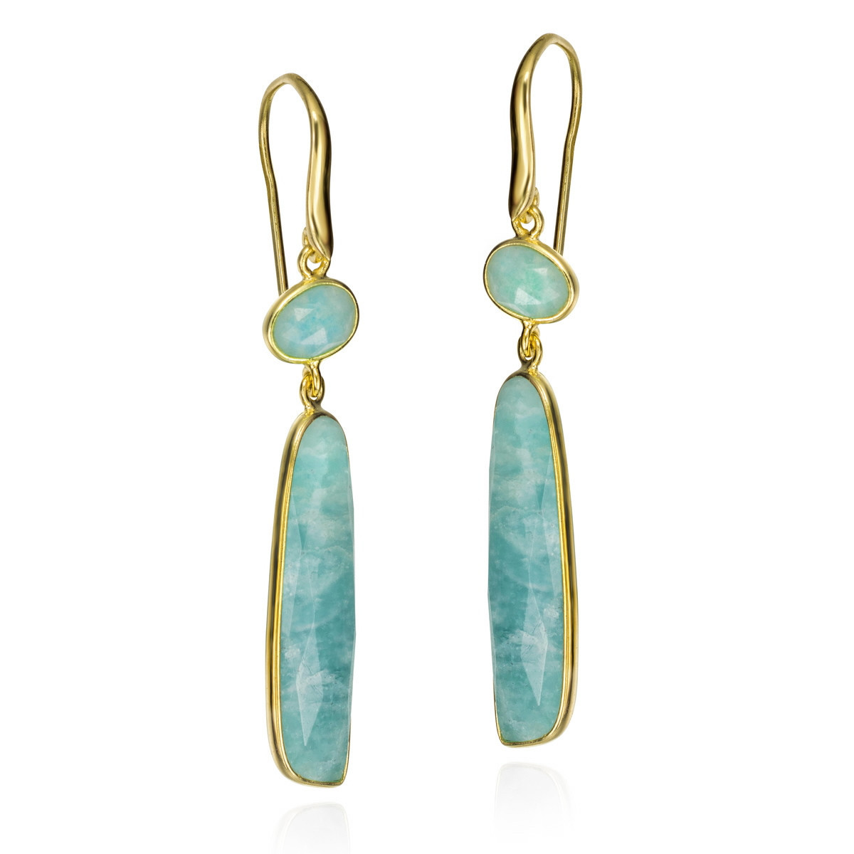 Pendientes de gancho con amazonita ovalada de plata con baño de oro 18k