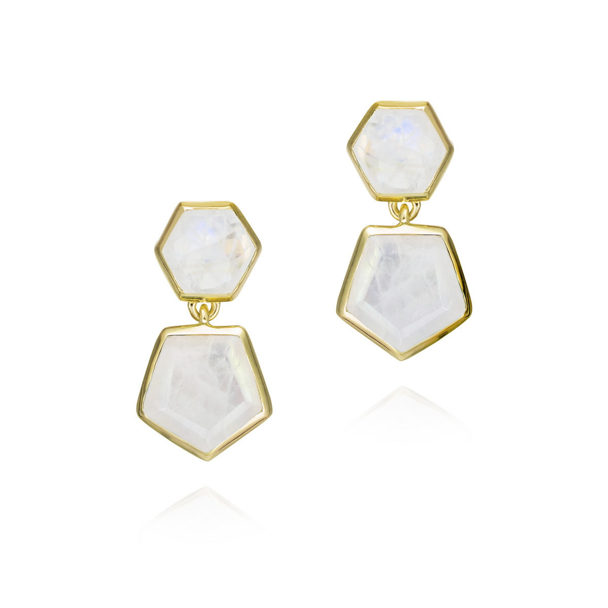 Pendientes de espectrolita geométrica de plata con baño de oro 18k
