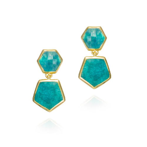 Geometric earrings with apatite in sterling silver with 18k gold vermeil