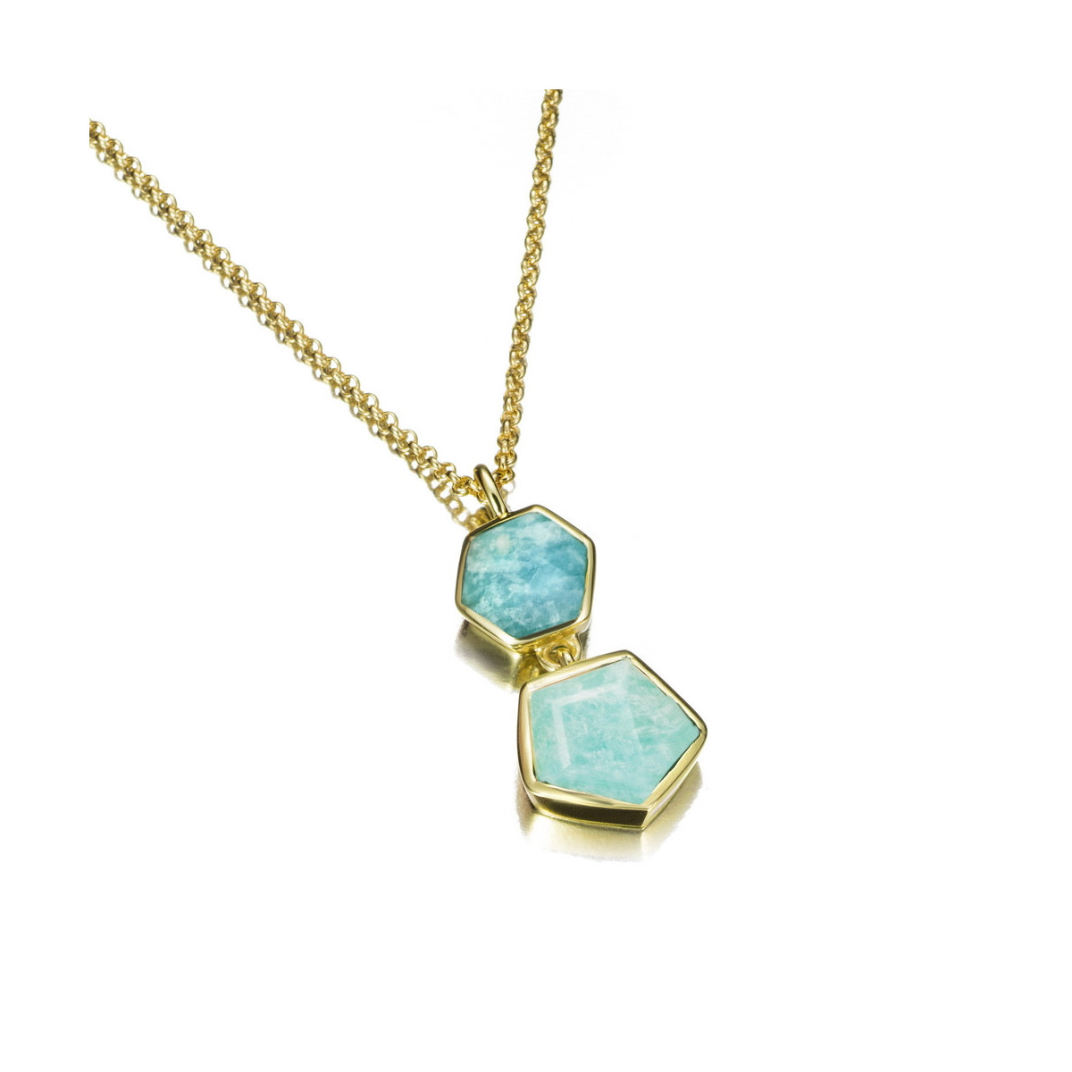 Colgante con amazonita geométrica de plata con baño de oro 18k