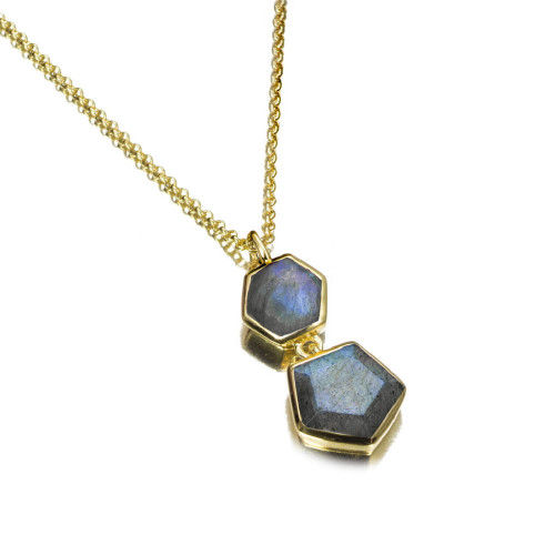 Geometric pendant with labradorite in sterling silver with 18k gold vermeil
