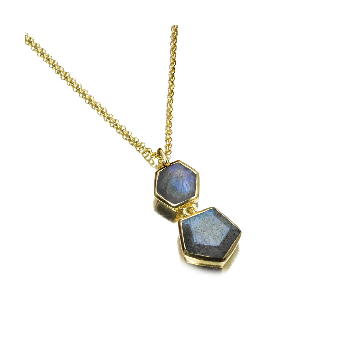 Geometric pendant with labradorite in sterling silver with 18k gold vermeil