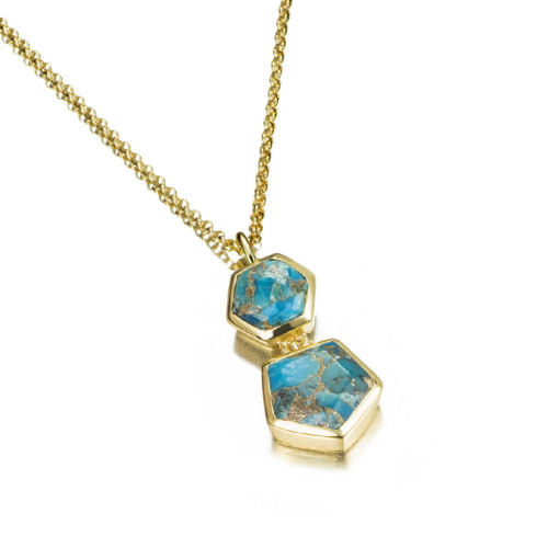 Geometric pendant with turquoise in sterling silver with 18k gold vermeil