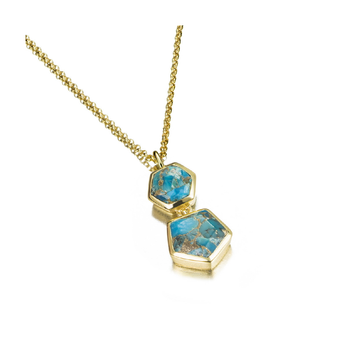 Colgante geométrico de turquesa de plata con baño de oro 18k