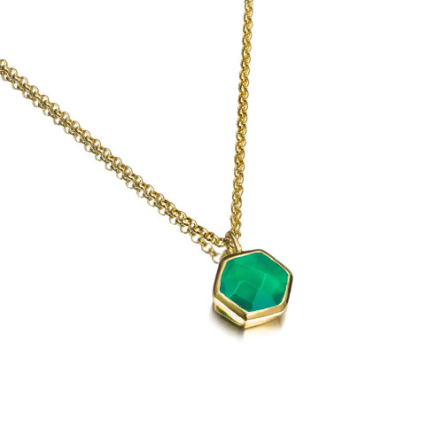 Colgante con ónix verde hexagonal de plata con baño de oro 18k