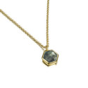 Colgante hexagonal de ágata musgo de plata con baño de oro 18k