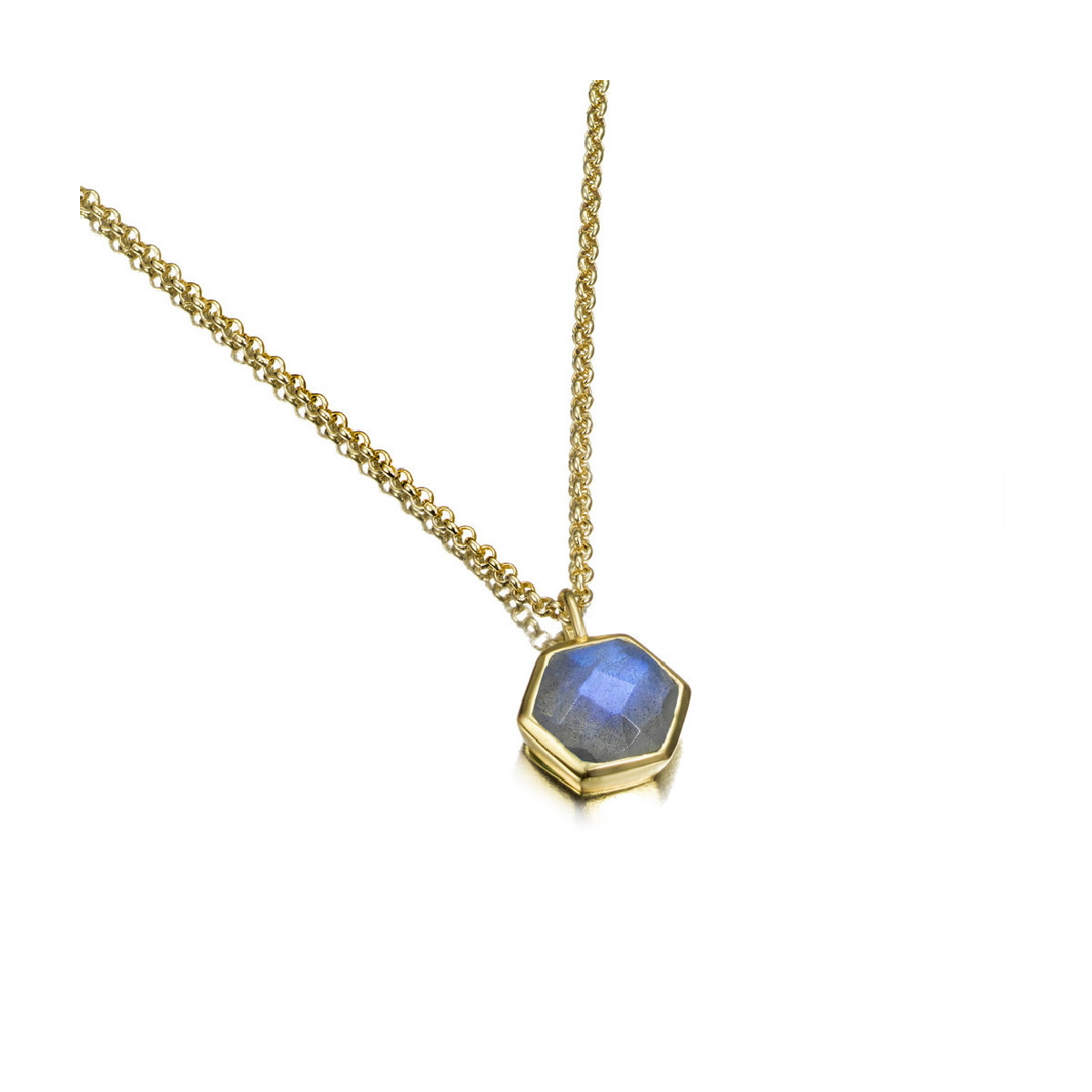 Hexagonal pendant with labradorite in sterling silver with 18k gold vermeil