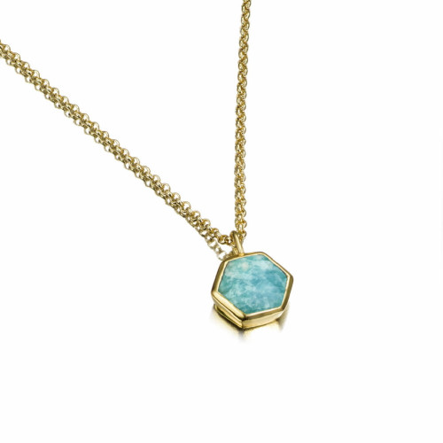 Colgante con amazonita hexagonal de plata con baño de oro 18k