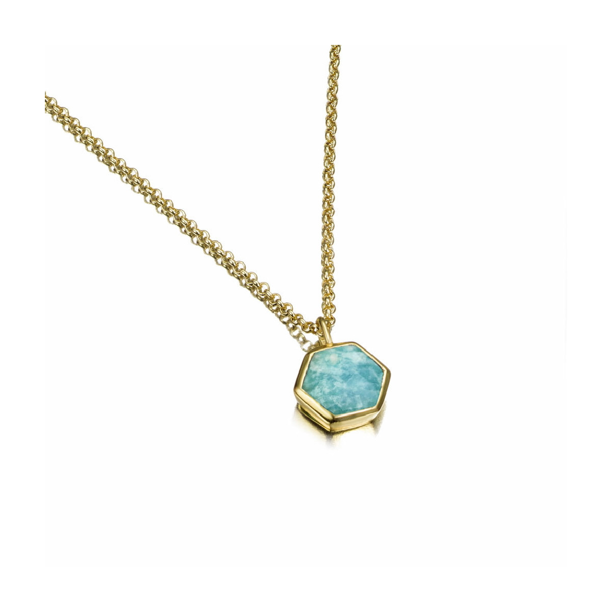 Colgante con amazonita hexagonal de plata con baño de oro 18k