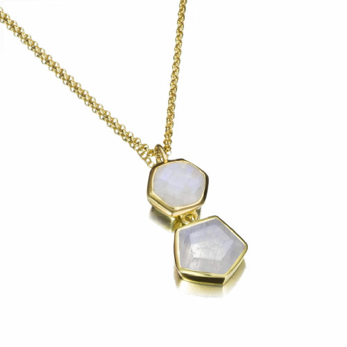 Colgante con espectrolita geométrica de plata con baño de oro 18k