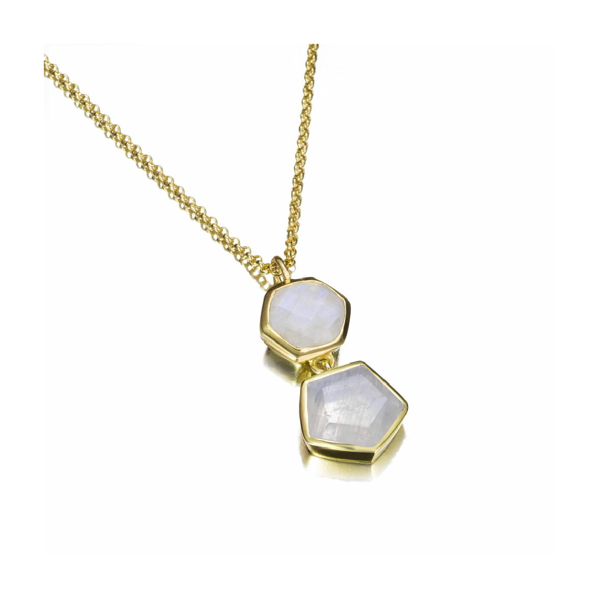 Colgante con espectrolita geométrica de plata con baño de oro 18k