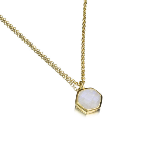 Colgante con espectrolita hexagonal de plata con baño de oro 18k